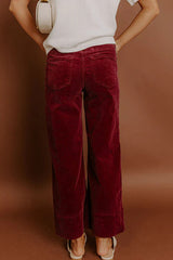 Vineyard Green Corduroy Solid Color High Waist Wide Leg Pants