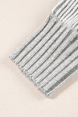 Light French Beige Striped Print Ribbed Knit Raglan Sleeve Baggy Sweater