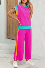 Racing Red Color Block Detail Casual Two-piece Set