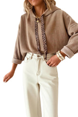 Rose Tan Thermal Textured Lace Drawstring Baggy Hoodie