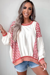 White Striped Colorblock Patchwork Oversized Sweatshirt
