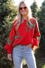Beige Corded Christmas Pattern Oversize Sweatshirt