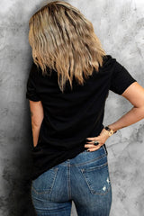 Black Sequin football Helmet Graphic Crewneck T Shirt
