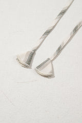 Gray Stripe Frilled Tie Neck Short Sleeve Blouse