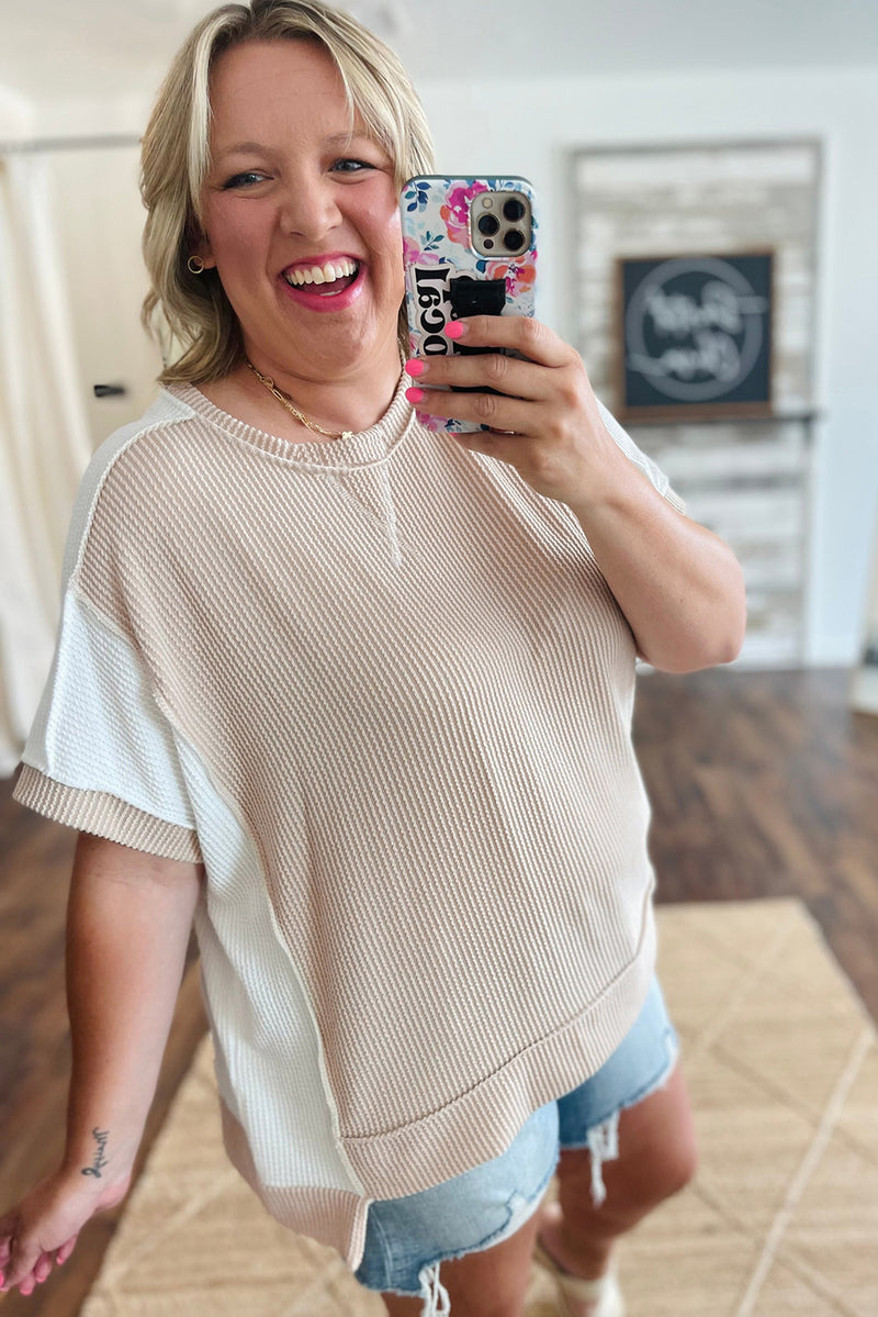 Parchment Twist Rib Colorblock Plus Size Top