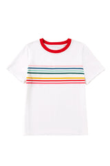 White Rainbow Stripe Print Crewneck T Shirt