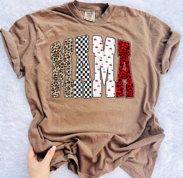 Bold cherry checker MAMA tee