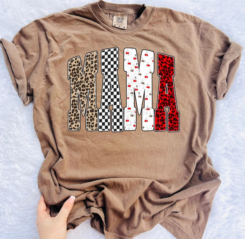 Bold cherry checker MAMA tee
