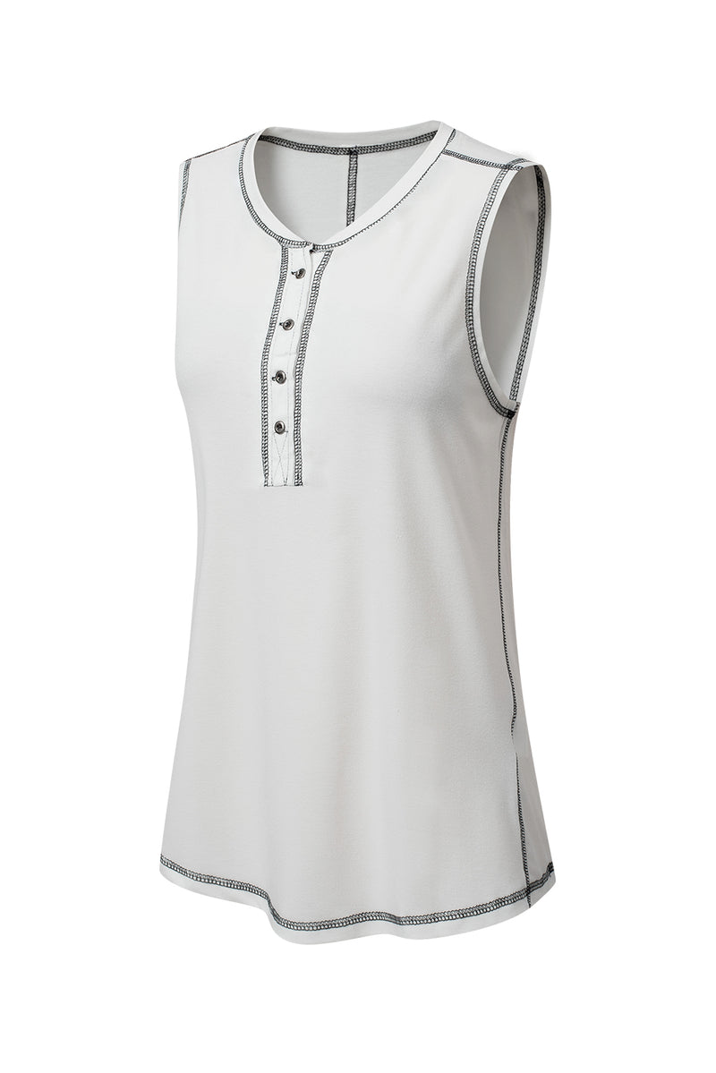 Mist Green Stitching Seam Henley Tank Top