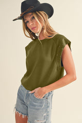 Black Casual Rivet Round Neck T Shirt