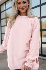 Light Pink Plain Drop Sleeve Crinkle Rib Oversized Sweatshirt