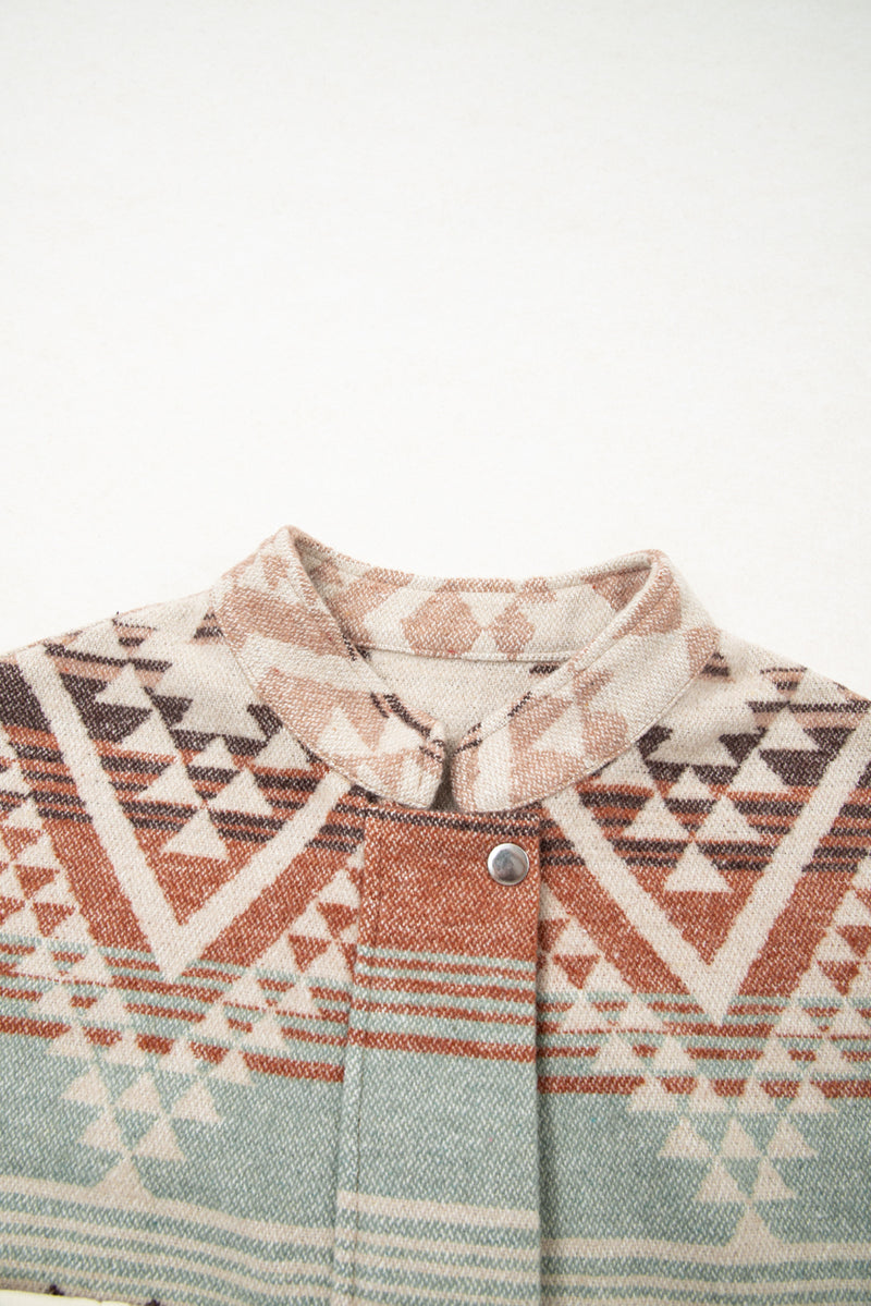Light French Beige Geometric Quilted Patchwork Vintage Jacket