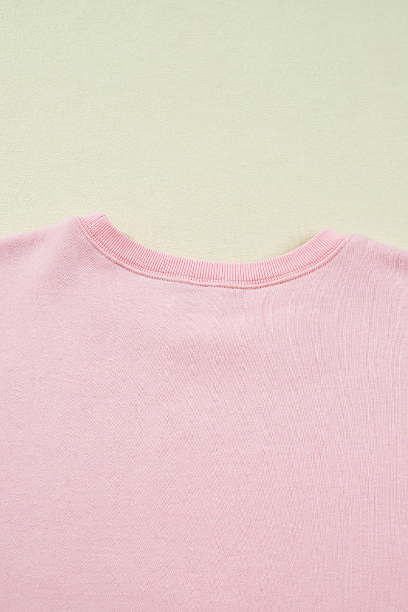 Light Pink Sequin Nutcracker Textured Sleeve Patchwork Sweatshirt