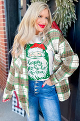Khaki Christmas Plaid Casual Flannel Shacket