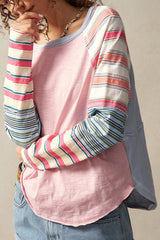 Pink Striped Colorblock Long Sleeve Top