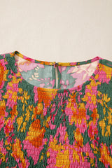 Multicolour Floral Print Long Sleeve Smocked Ruffled Mini Dress