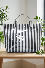 Blackish Green Glossy Striped Vinyl Large Tote Bag