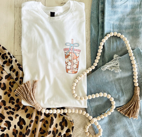 Cute iced coffee pocket tee