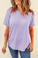 Orchid Petal Casual Plain Crew Neck Tee