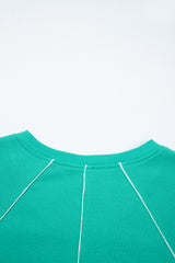 Dark Green V Neck Piping Trim Pullover Top and Shorts Set