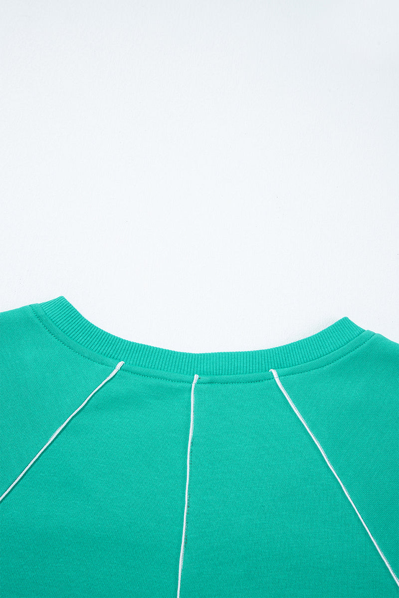 Dark Green V Neck Piping Trim Pullover Top and Shorts Set