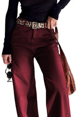 Red Dahlia Solid Color Loose Straight High Waist Jeans