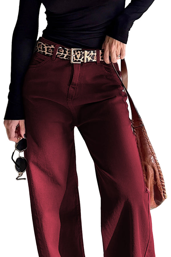 Red Dahlia Solid Color Loose Straight High Waist Jeans