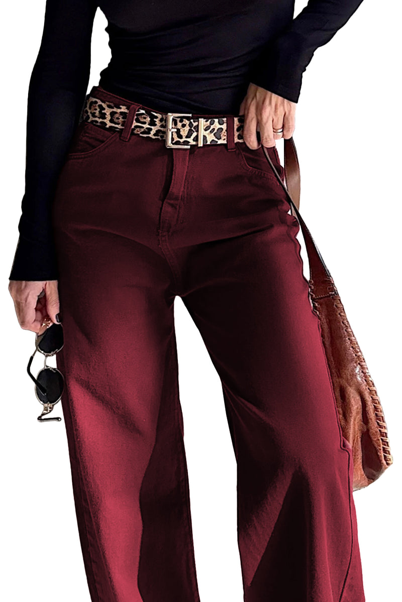 Red Dahlia Solid Color Loose Straight High Waist Jeans