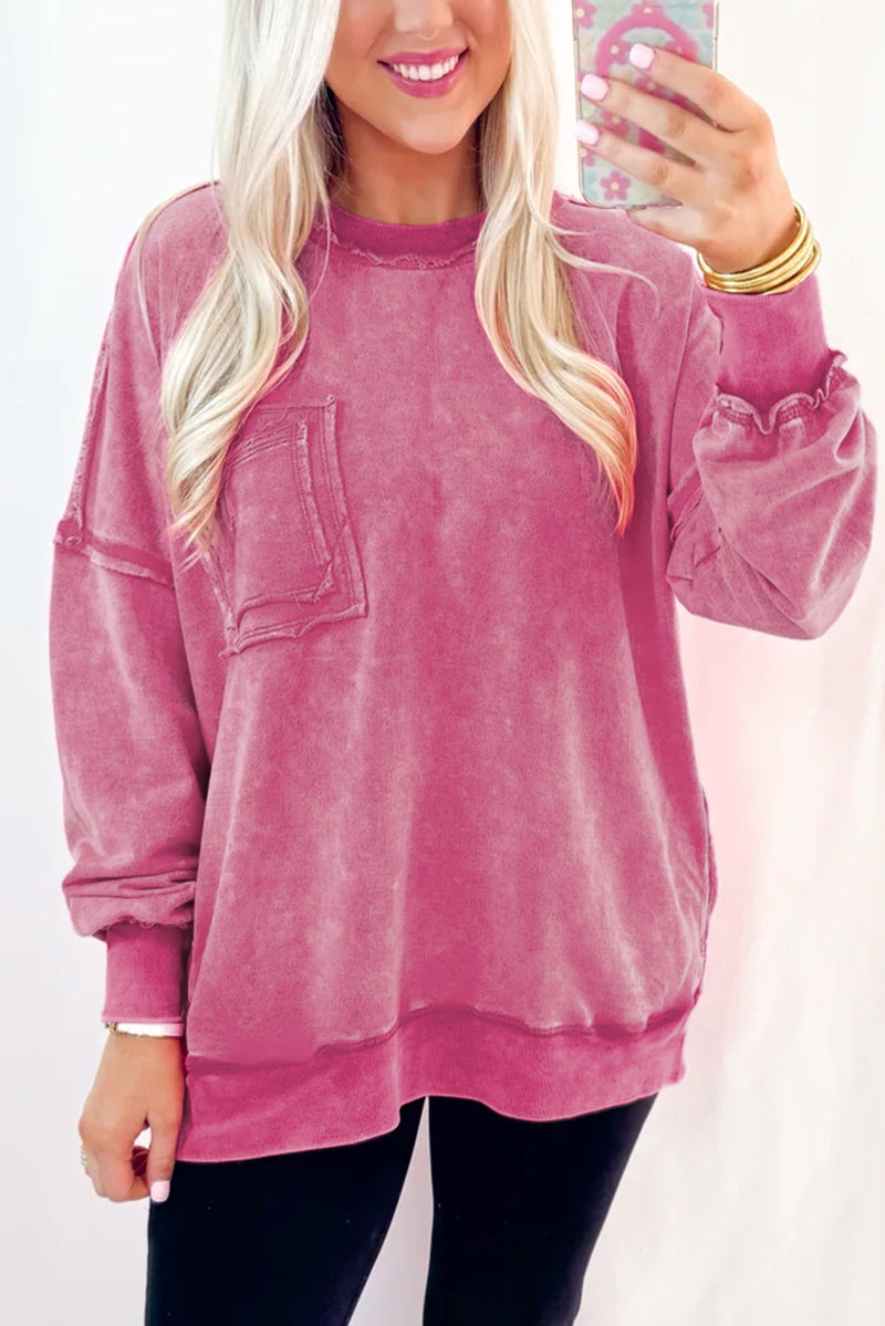 Blue Acid Washed Pocket Pullover Sweatshirt