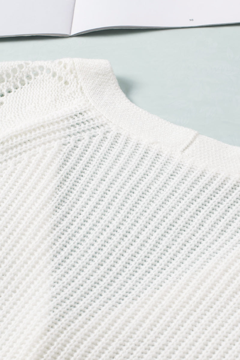 White V Neck Button Bishop Sleeve Knit Cardigan