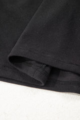 Black Solid Color Bow Textured Patchwork Long Sleeve Tee