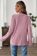 Clearly Aqua Ribbed Texture Drop Shoulder Henley Knit Top