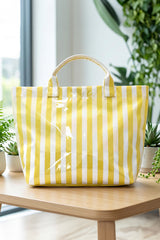 Blackish Green Glossy Striped Vinyl Large Tote Bag