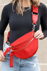 Fiery Red Wide Strap Double Zipper Crossbody Bag