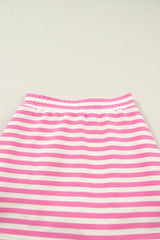 Dark Blue Textured Stripe Print Contrast Trim Zip Collar Sleeveless 2pcs Skort Set