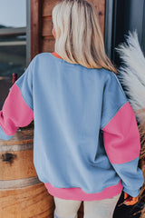 Sky Blue Colorblock Patchwork Drop Shoulder Sweatshirt