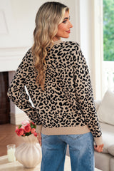 Black Leopard Drop Shoulder Knitted Cardigan