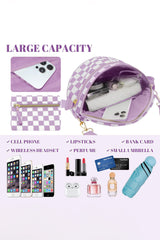 Fiery Red Checkered Print Wide Strap Large Crossbody Bag