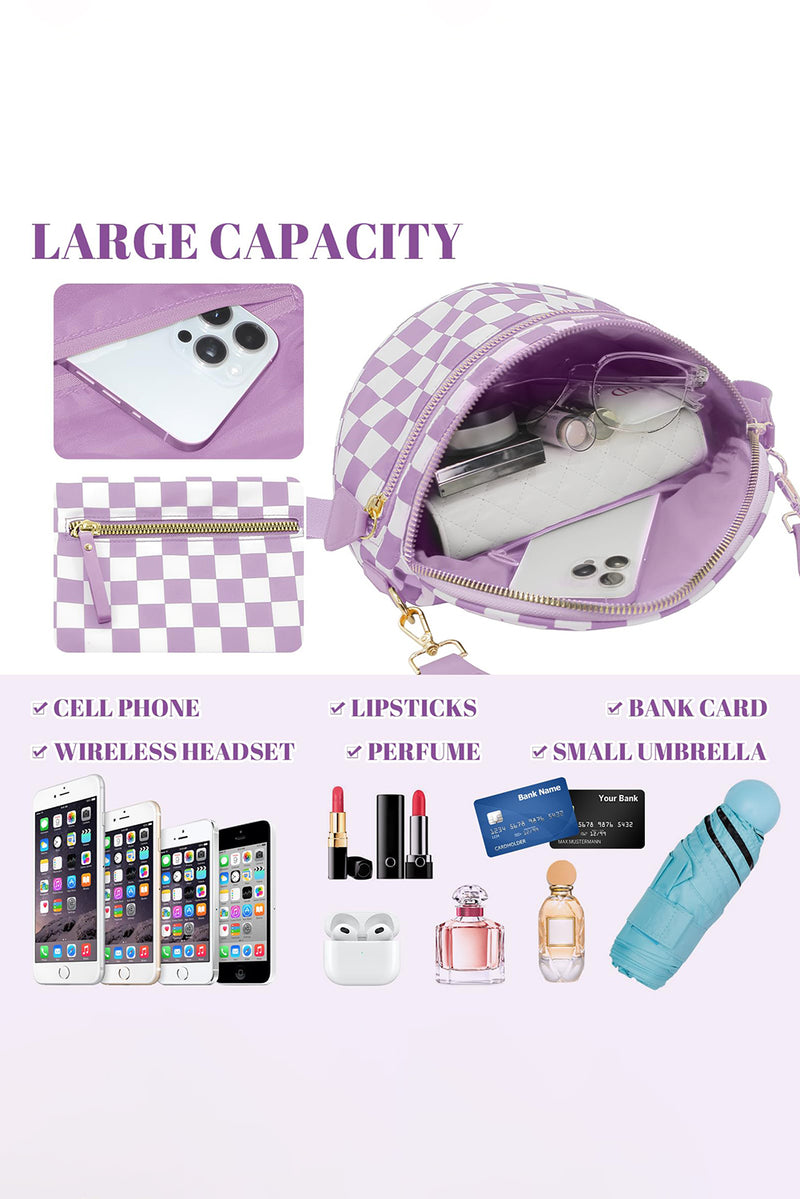 Fiery Red Checkered Print Wide Strap Large Crossbody Bag