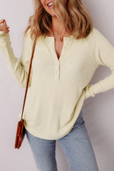 Oatmeal Textured Knit Half Button Henley Top