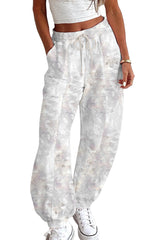 Beige Camo Print Baggy Drawstring Jogger Sweatpants