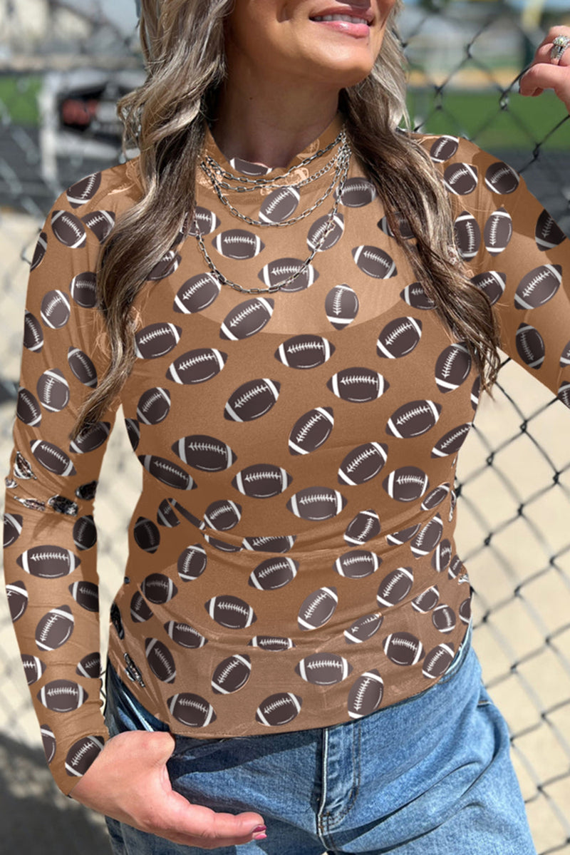 Red Game Day Football Mesh Sheer Long Sleeve Top