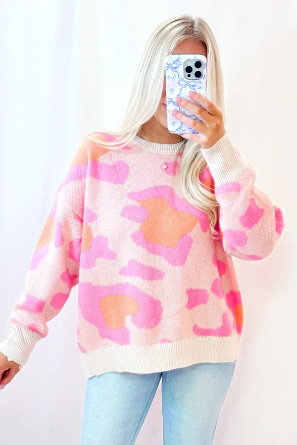 Sachet Pink Cheetah Colorblock Sweater