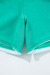 Dark Green V Neck Piping Trim Pullover Top and Shorts Set