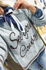 Coffee Letter Embroidered Graphic Sweater