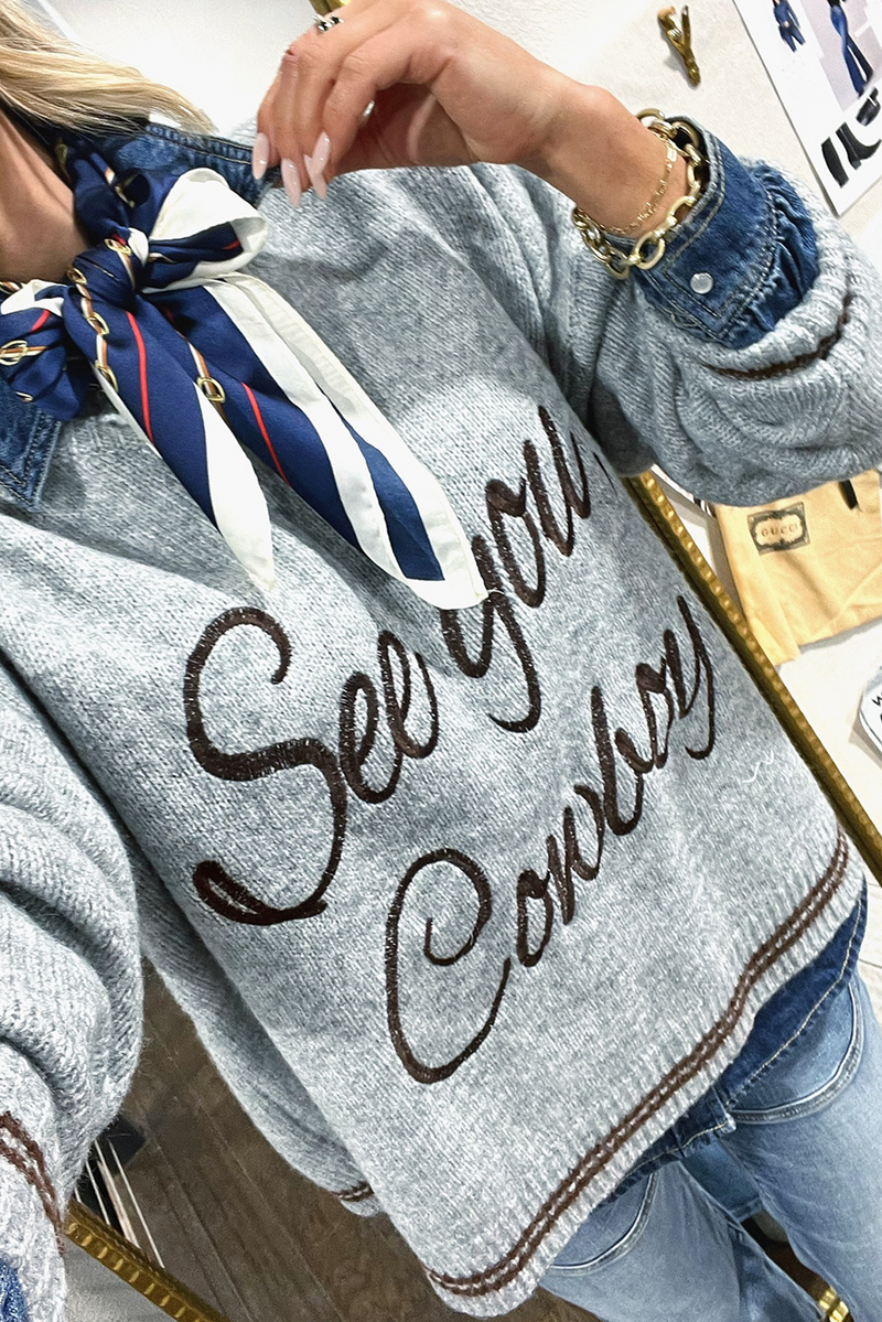 Coffee Letter Embroidered Graphic Sweater