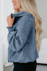 Wild Ginger  Half Zip Kangaroo Pocket Mineral Wash Baggy Hoodie
