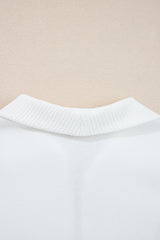 White Ribbed Collar Drop Shoulder Sweatshirt and Shorts Set