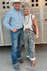 Green Camouflage Print Multi Pocketed Womens Denim Pants