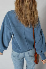 Sail Blue Fleece Drop Shoulder Exposed Seam Patchwork Sweatshirt